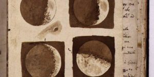 Drawings of the moon by Galileo, circa 1685.