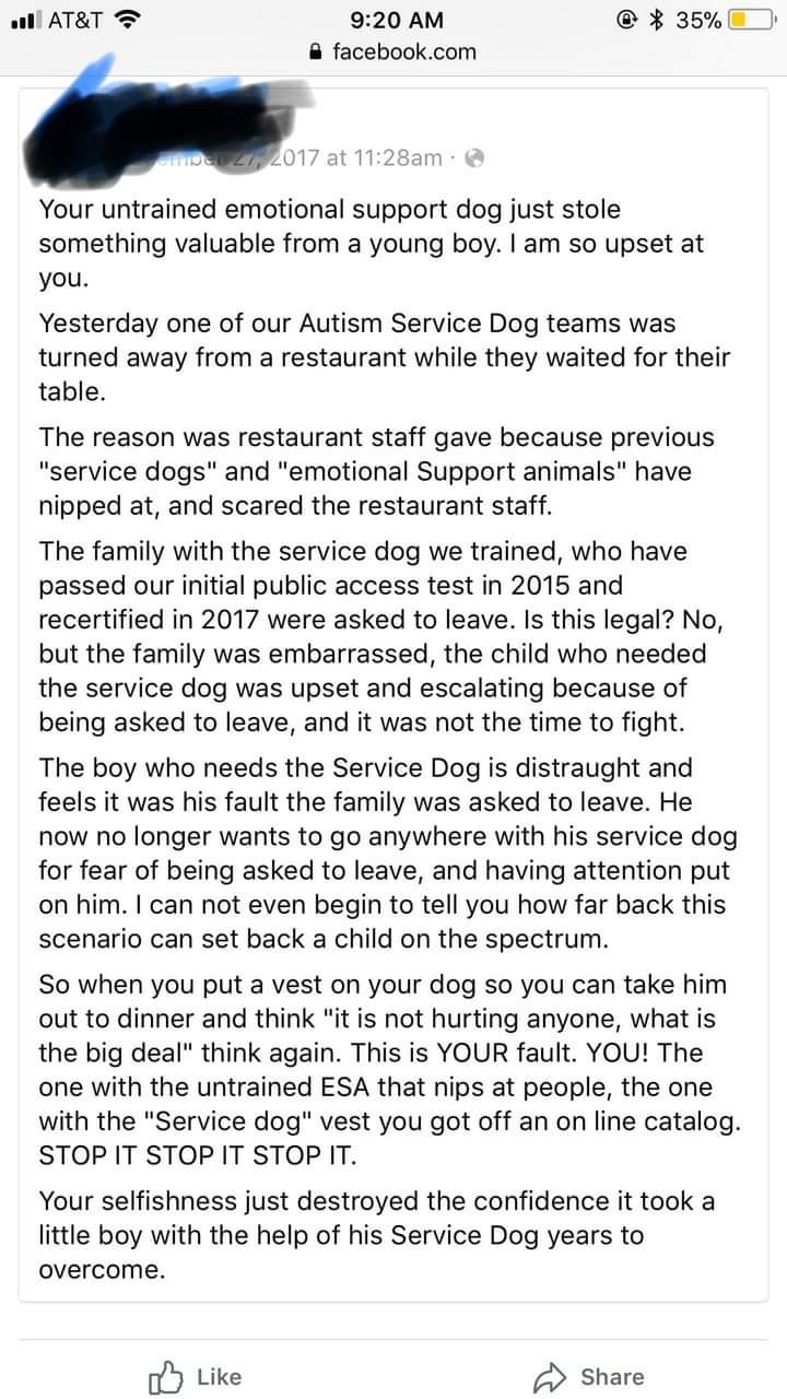 Sir, your emotional support dog just bit the waiter...