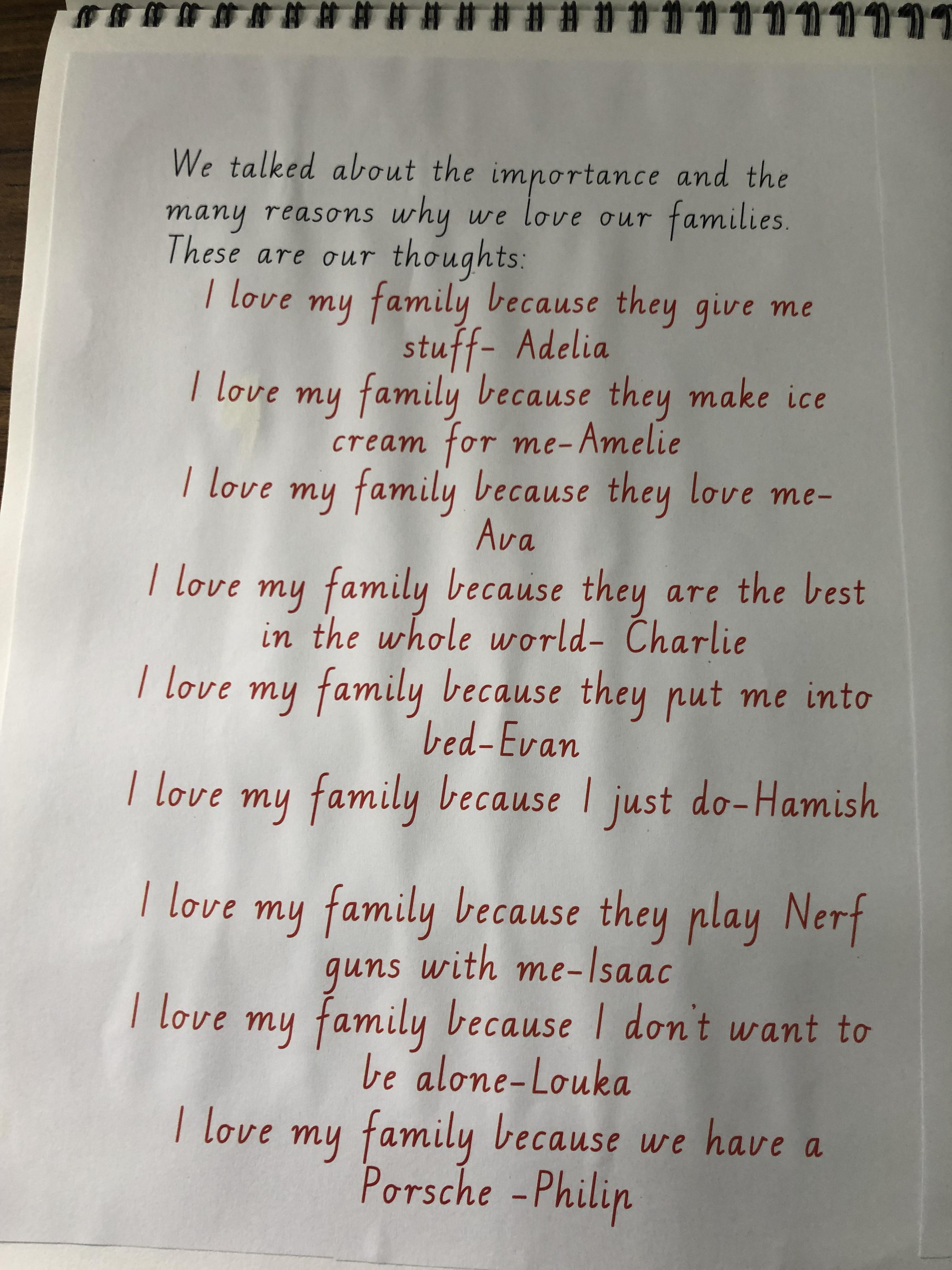 Teacher asked kids why they love their families