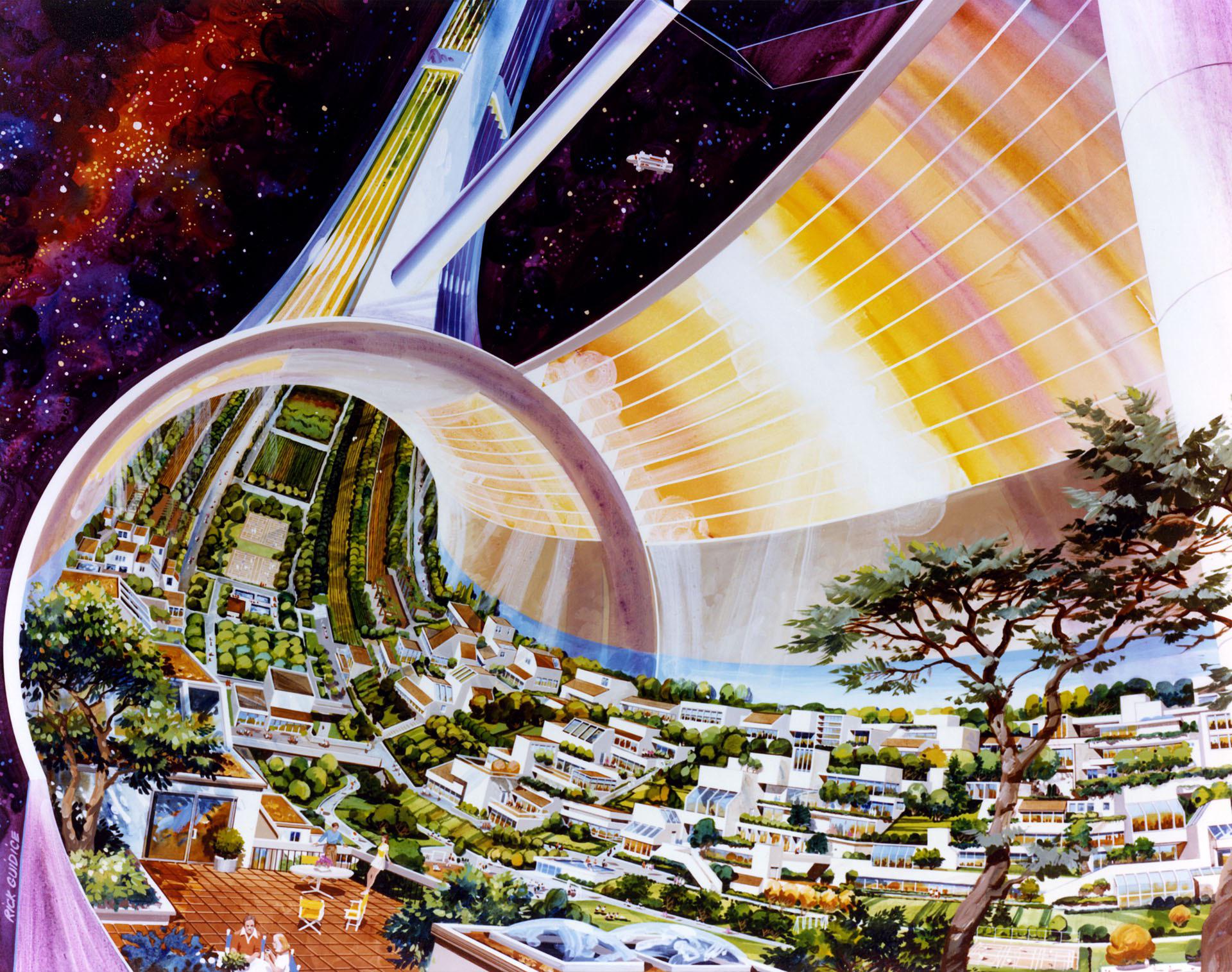 NASA envisioned Torodial Space Colonies in the 1970's, population circa 10,000.