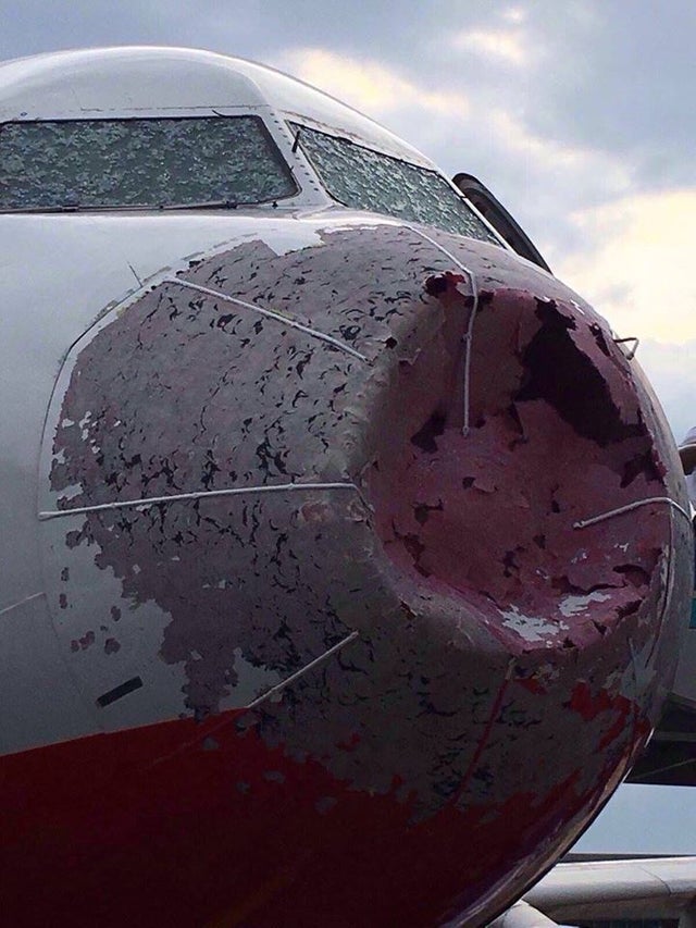Hail damage on an Airbus A320. Safe travels.