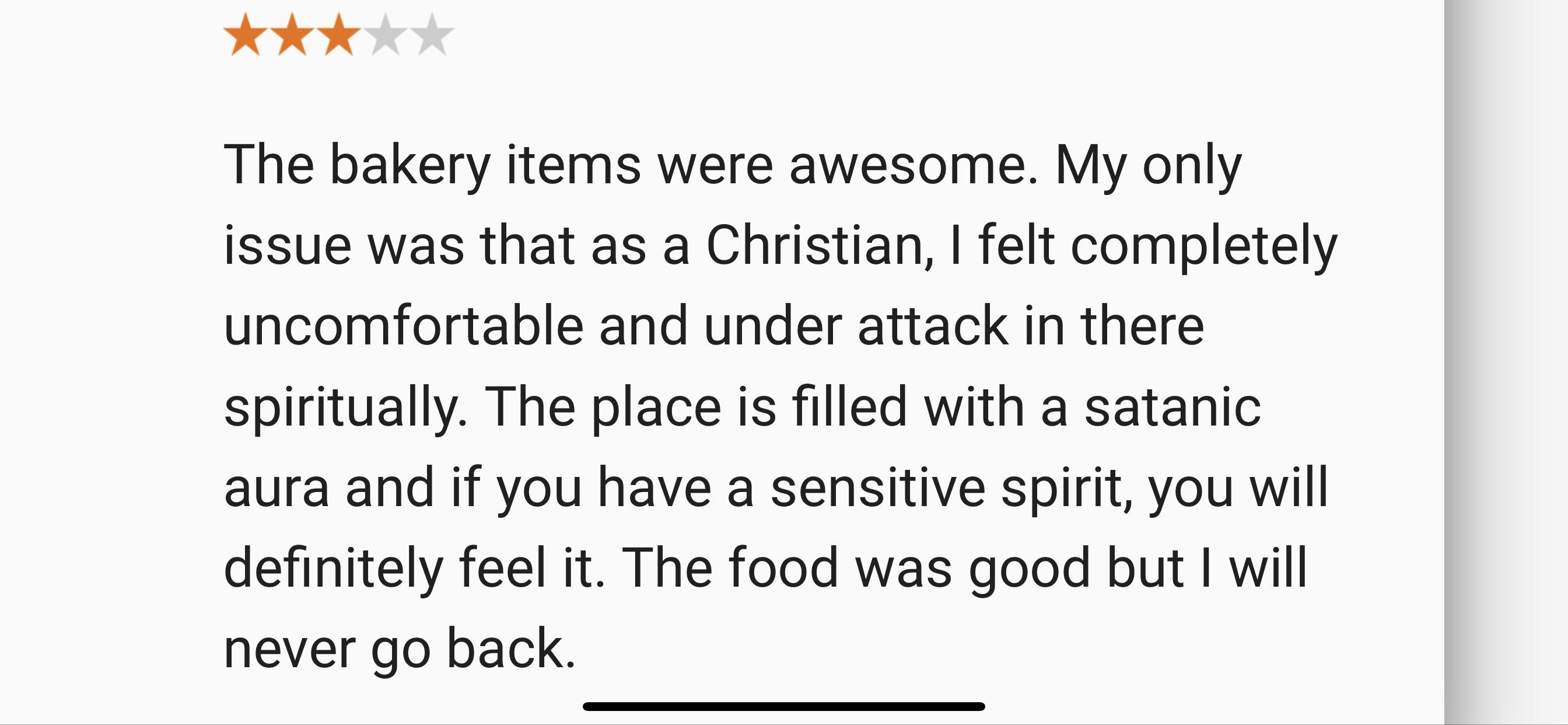 Owning a vegan bakery gives off Satanic vibes, apparently...
