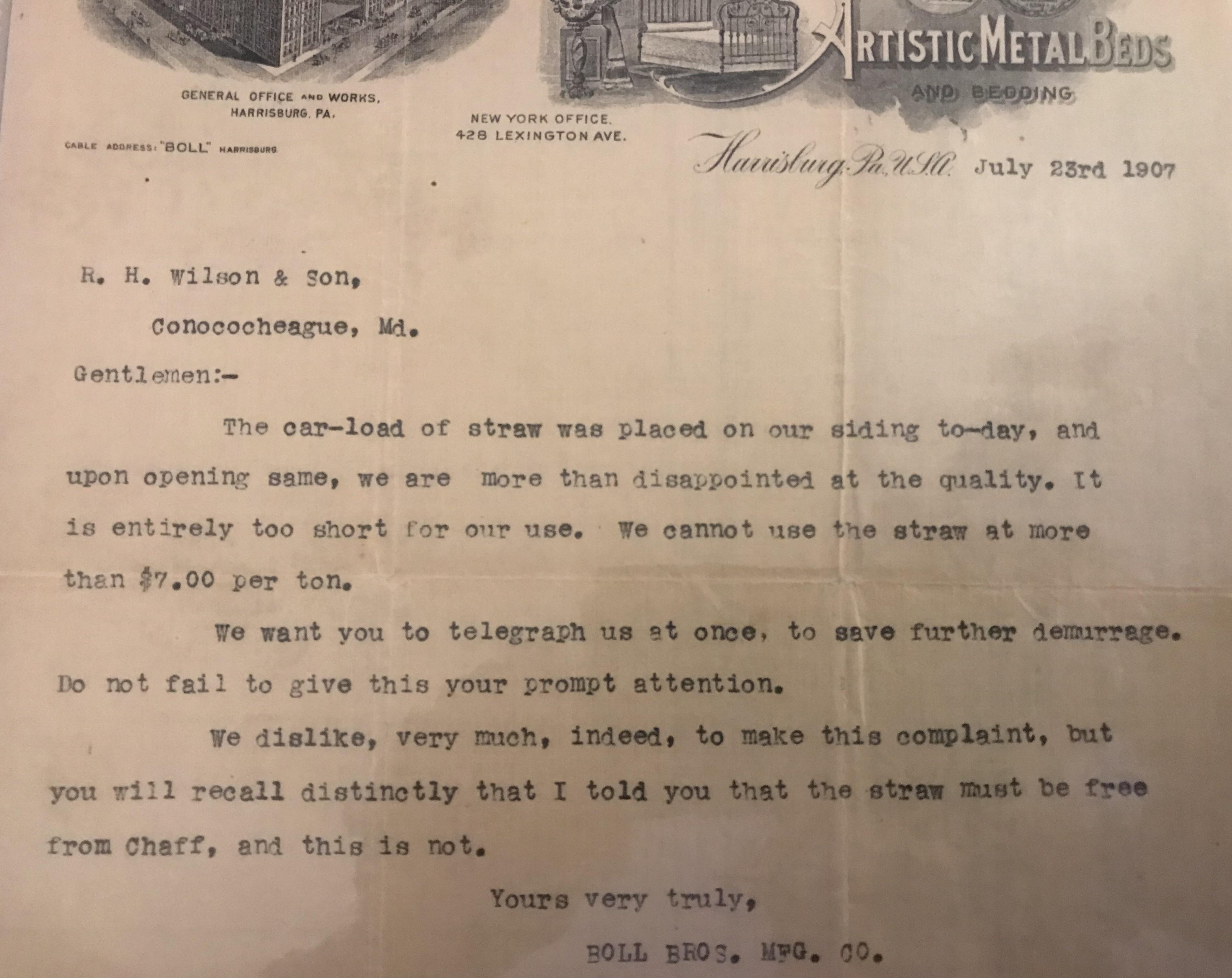 This letter of complaint from 1907