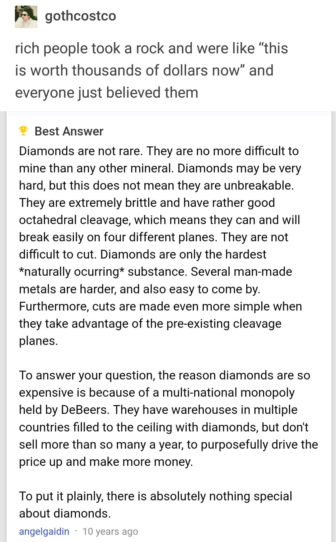 there is absolutely nothing special about diamonds