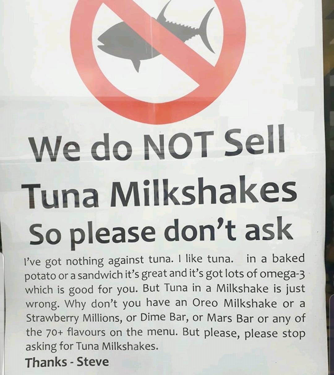 #ban tuna milkshakes.