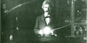 Mark Twain in Nikola Tesla’s lab, circa 1895.