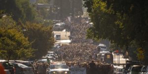 Students in Dunedin, NZ walk in silence.