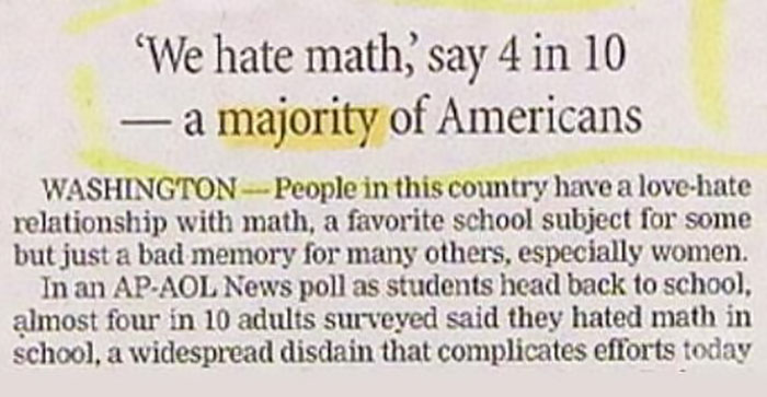 10/4ths of people dislike maths.