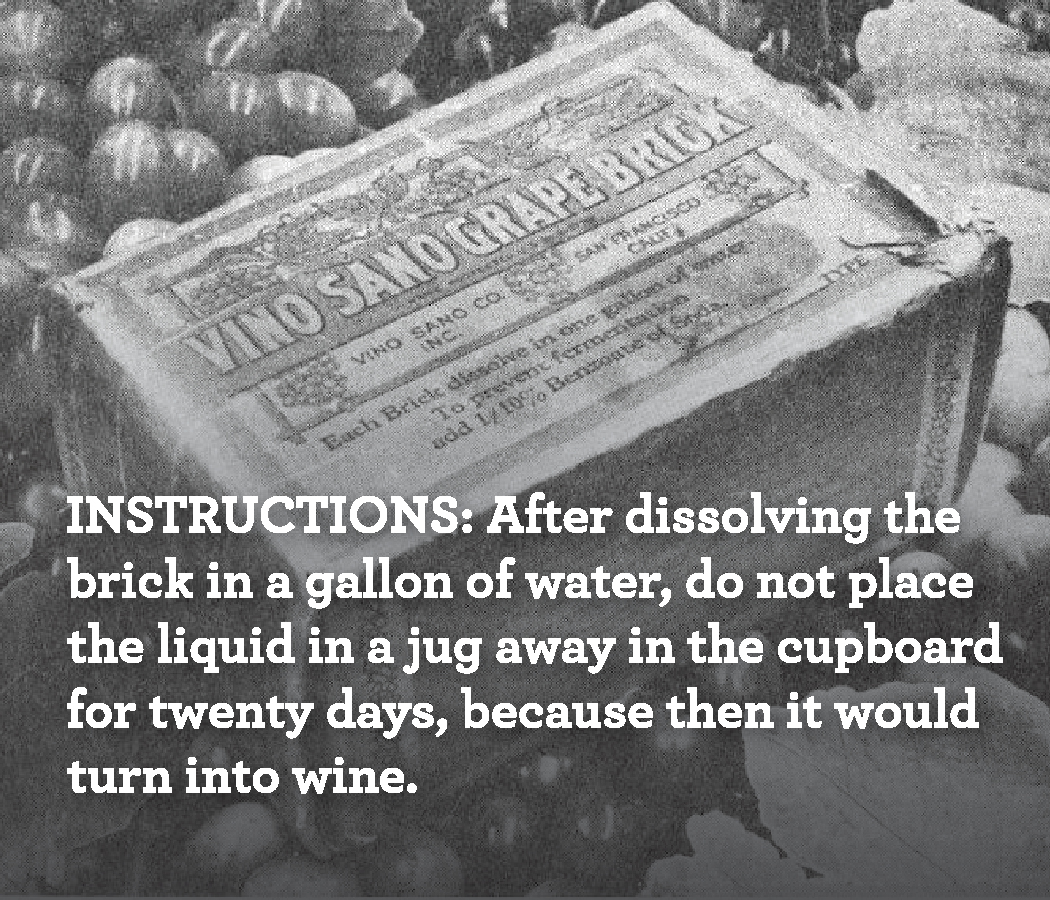 During Prohibition, blocks of dehydrated grapes were sold - with specific instructions on how NOT to make wine so that you could make your own wine