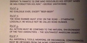 Cartoonist rules for Wile E. Coyote and the Roadrunner, by Chuck Jones