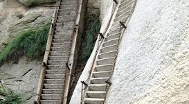 The steepest stairs in the world located at Mt Huashan, Gyna.