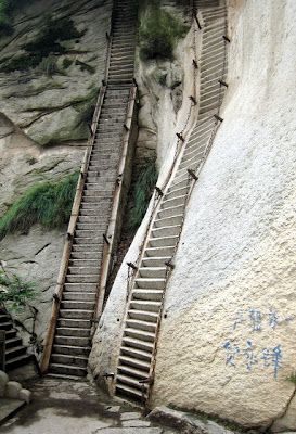 The steepest stairs in the world located at Mt Huashan, Gyna.