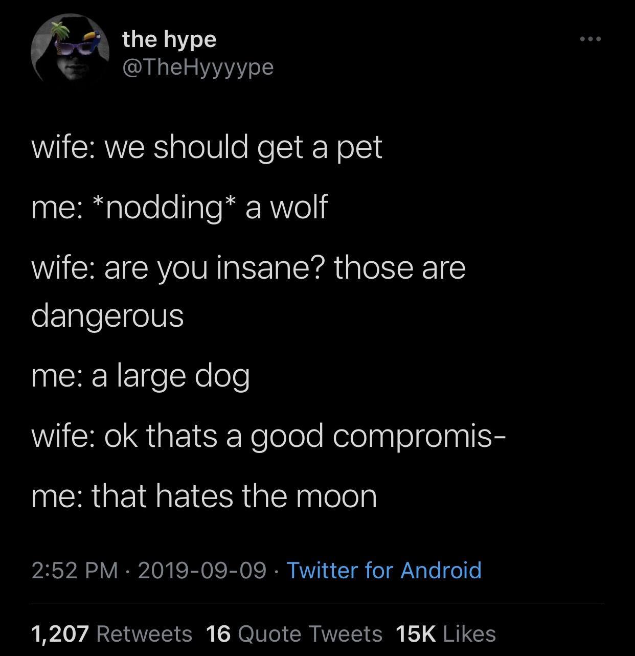 i wonder what kind of large dog hates the moon