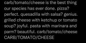 carb. tomato. cheese