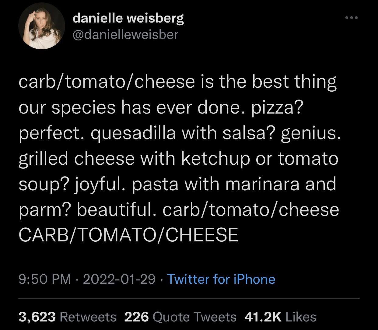 carb. tomato. cheese