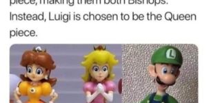 luigi is the queen in mario chess because he’s the nicest character and you always have to protect the nicest