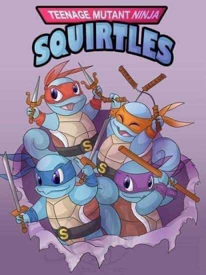an image of the teenage mutant ninja turtles except it's squirtles