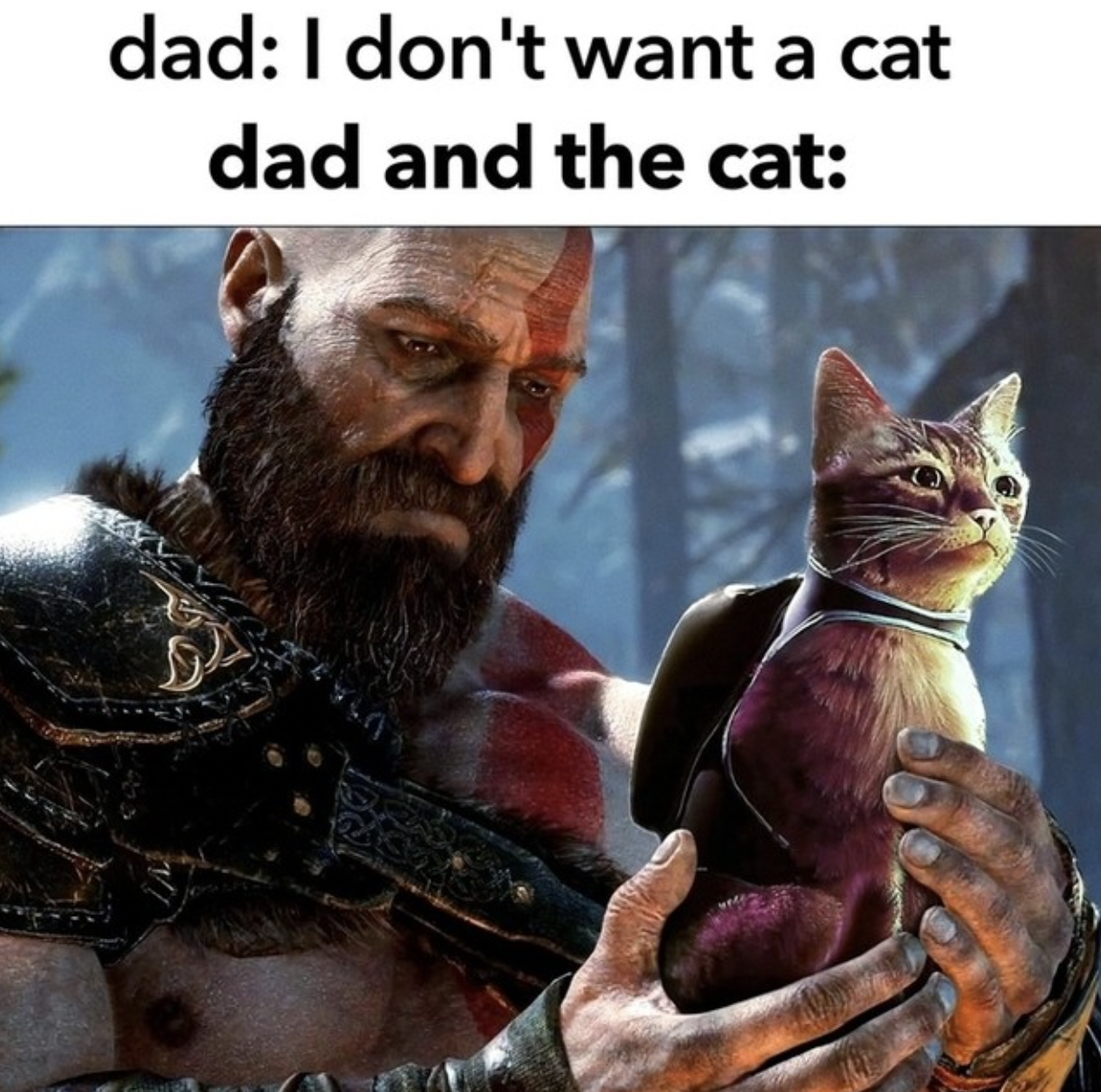 image of god of war and the cat from stray
