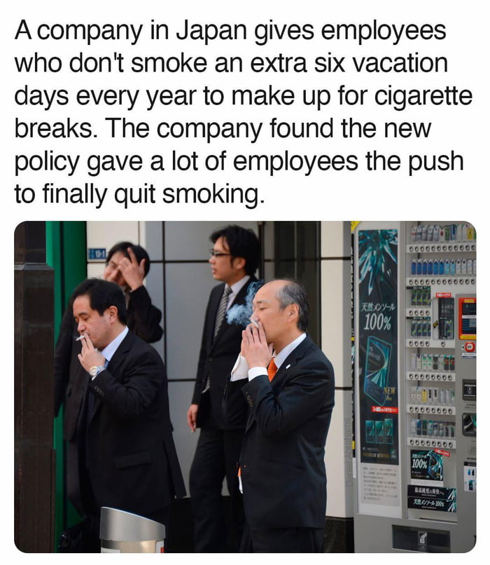image telling how japan gives employees who don't smoke extra days off a year
