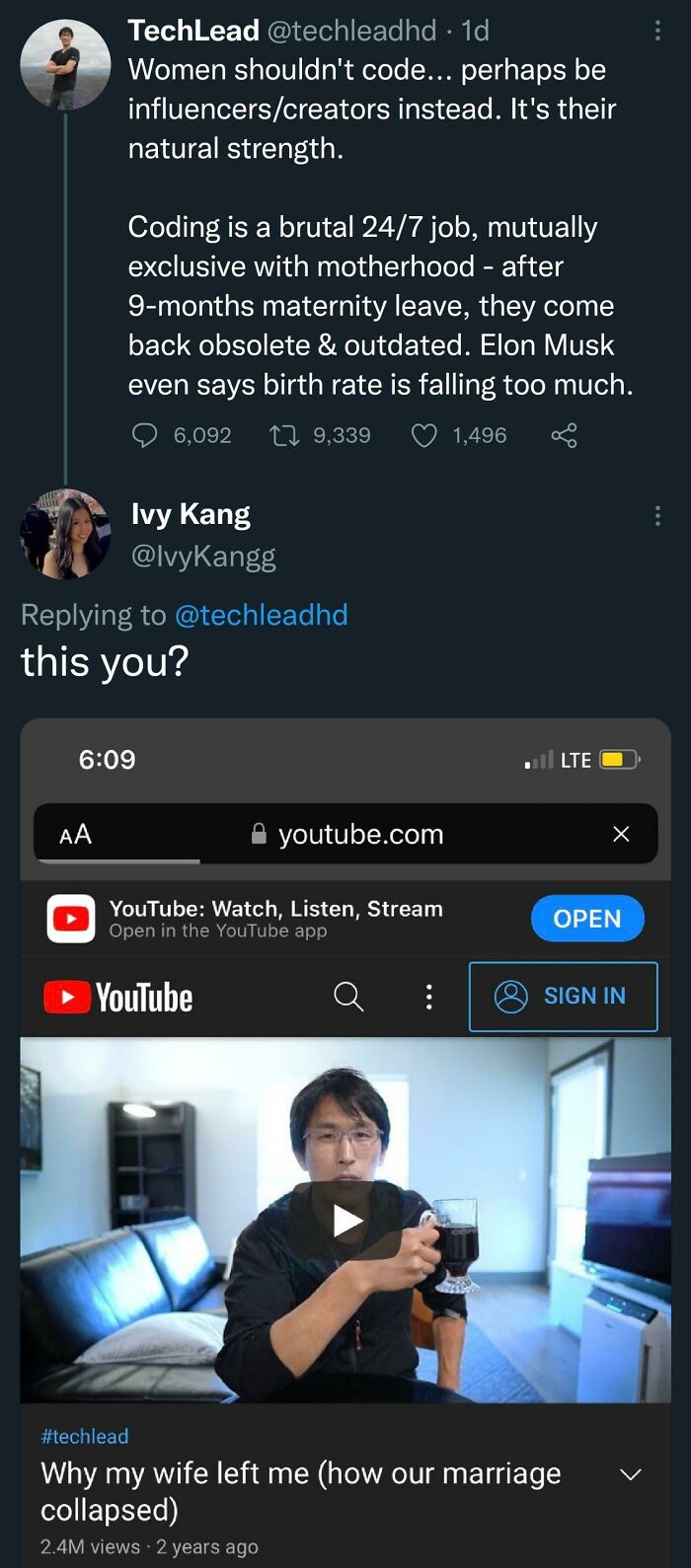 meme about man saying women shouldnt code only to have it revealed that hes divorced