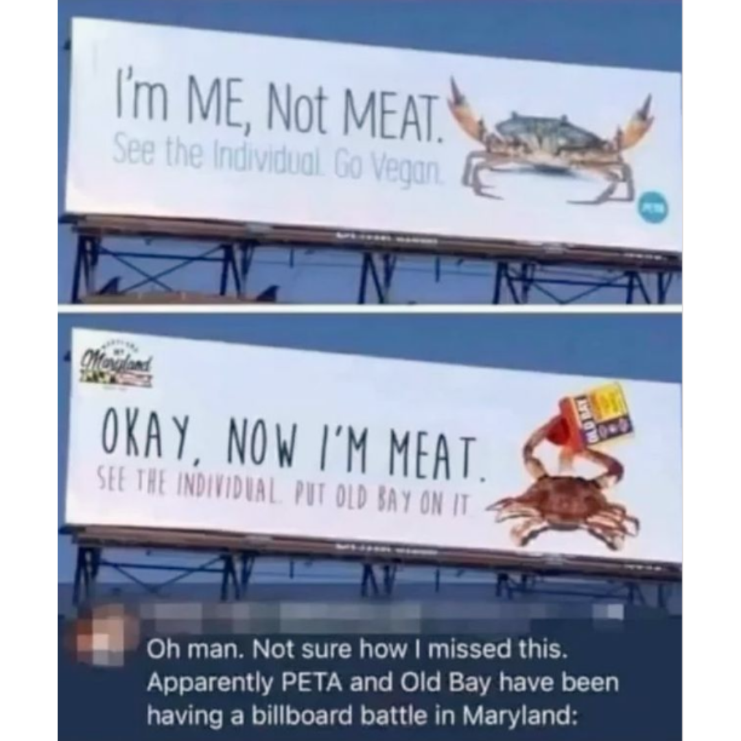 image of a billboard feud between old bay and peta