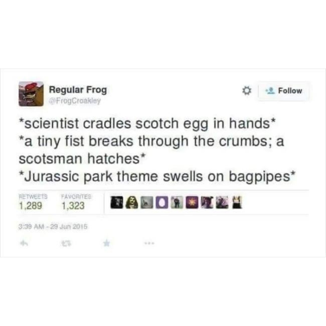 Tweet about scotch egg hatching a scotsman