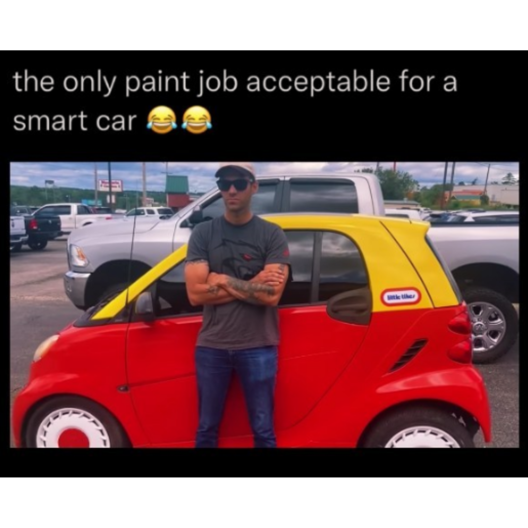 Smart car painted to look like a little tikes car