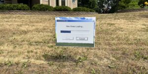 wife created sign to let neighbors know that new grass was on the way