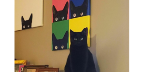 I don’t know what I have more questions about, the perfectly posed cat in front of the painting, or the same image on a white canvas to the left