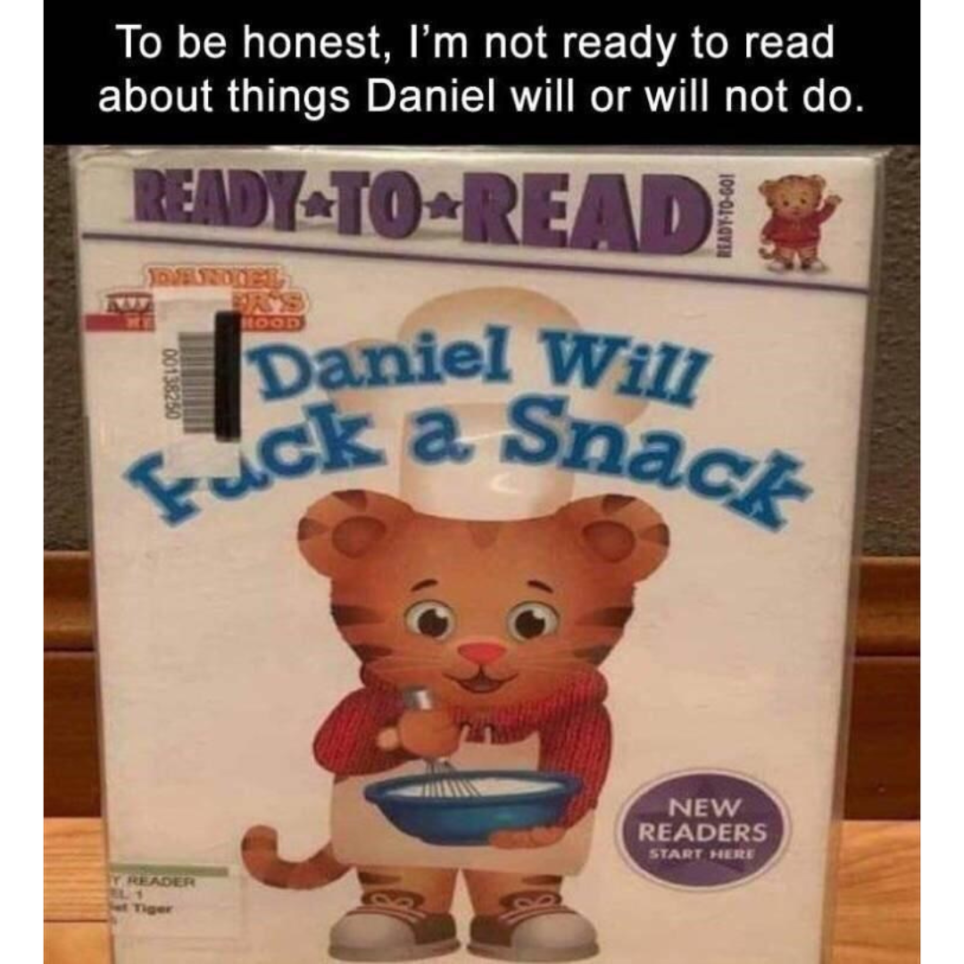 daniel tiger book with a poorly placed sticker