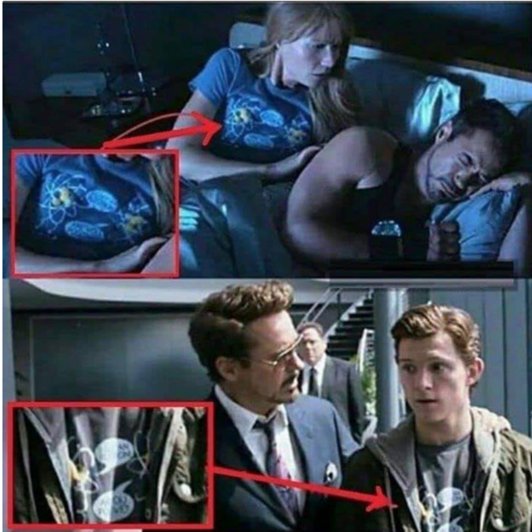 peter parker and pepper potts wearing the same shirt