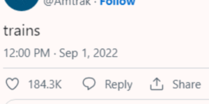 Waste time with the fallout of amtrak tweeting “trains” with these one word repsonses