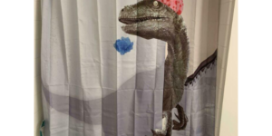 this jurassic park shower curtain is perfect